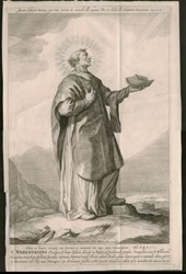 <p>Afbeelding van St. Werenfridus, patroonheilige van de kerk in Elst. Werenfried was een Ierse prediker die in de 8e eeuw door het land van de Friezen trok en later naar de Betuwe reisde. </p>
